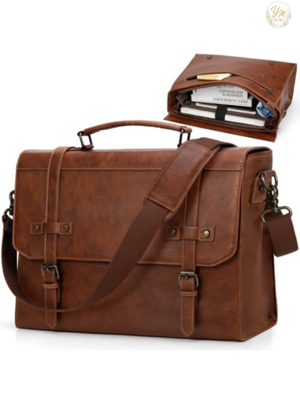 Vintage PU Leather Laptop Messenger Bag 17 Inch Waterproof Briefcase